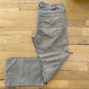 Tan/green distressed True Religion jeans